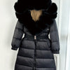 Long Winter Coat. Real Big Fox Fur Collar Belt Loose Puffer
