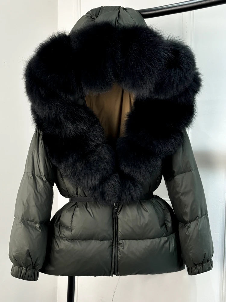 Real Fox Fur Puffer Hooded Coat. Thick Warm Waterptoof