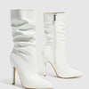 High-quality Pointed Toe Ladies Boots 11CM Stiletto Fashion Women Party Shoes Mid-Calf Boots Side Zipper Pleated High heels 42