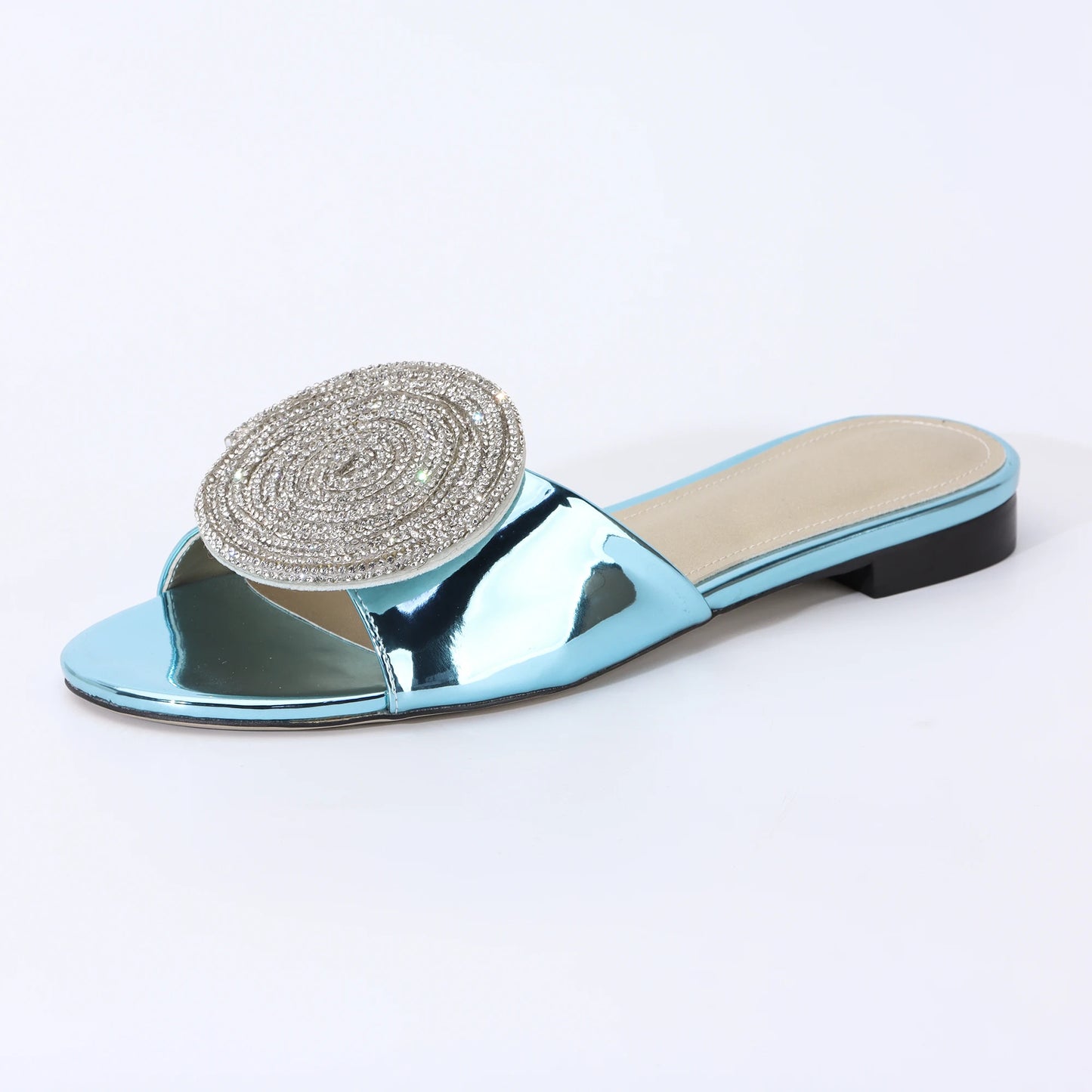 Fashion Design Women Flat Sandals 2023 Summer High Quality Women Gold Rhinestone Modern Slippers For Wedding Dress Party Shoes
