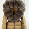 Real Fox Fur Puffer Hooded Coat. Thick Warm Waterptoof