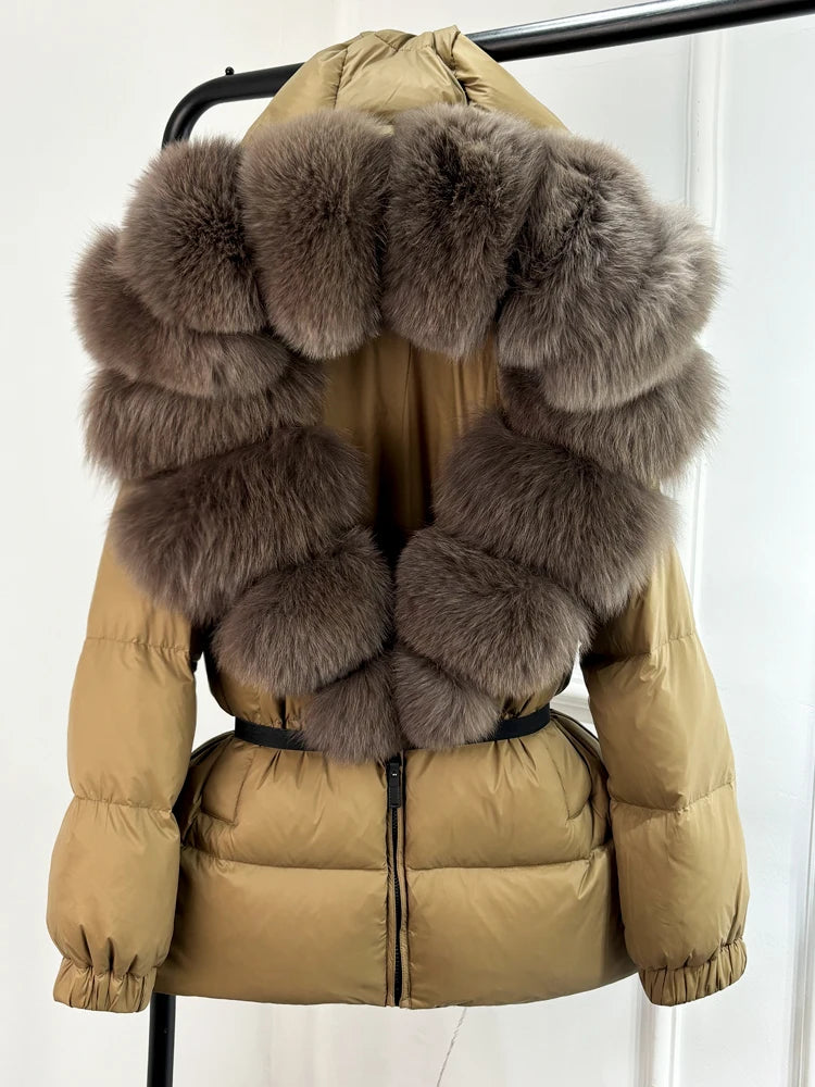 Real Fox Fur Puffer Hooded Coat. Thick Warm Waterptoof