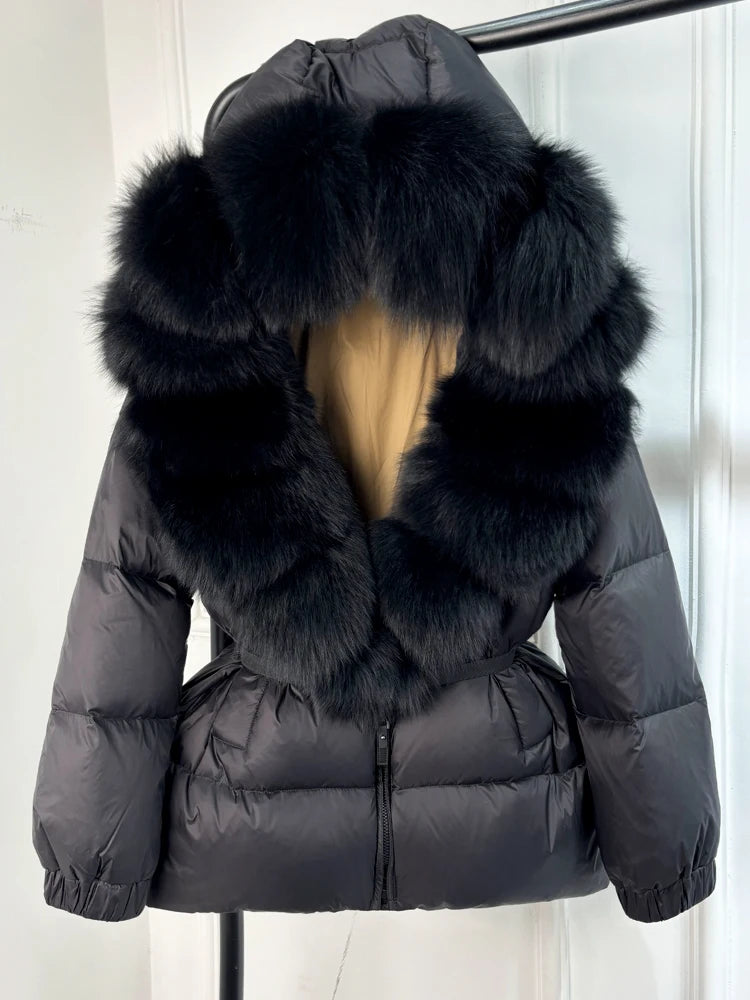 Real Fox Fur Puffer Hooded Coat. Thick Warm Waterptoof