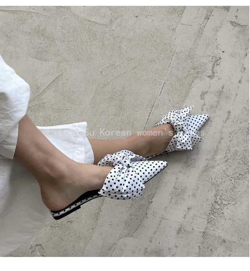 2024 Fashion Women Slippers Women Pointed Toe Bowtie Slippers Woman Slip-on Summer Ladies Shoes Sandals