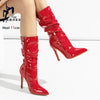 High-quality Pointed Toe Ladies Boots 11CM Stiletto Fashion Women Party Shoes Mid-Calf Boots Side Zipper Pleated High heels 42