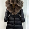 Long Winter Coat. Real Big Fox Fur Collar Belt Loose Puffer