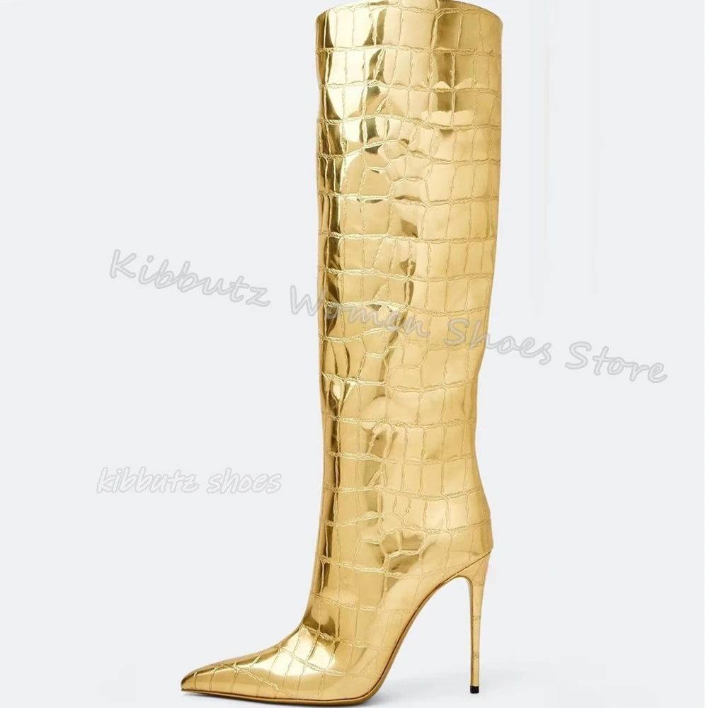 Zebra Print Knee High Boots Genuine Leather Mixed Color Slip-On Elegant Concise Fashion Women Shoes New Pointed Toe Thin Heels