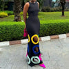 Sexy Hollow Patchwork Colorful Dot Long Dresses Elegant Women O Neck Slim A-Line Party Dress Spring Summer Sleeveless Maxi Dress