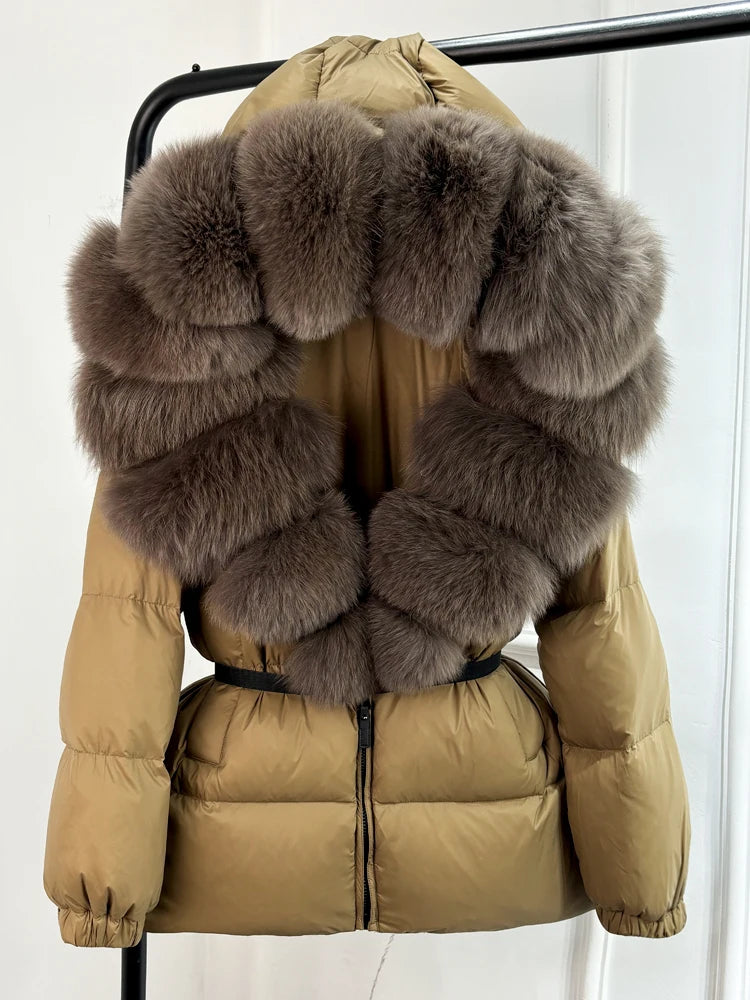 Real Fox Fur Puffer Hooded Coat. Thick Warm Waterptoof