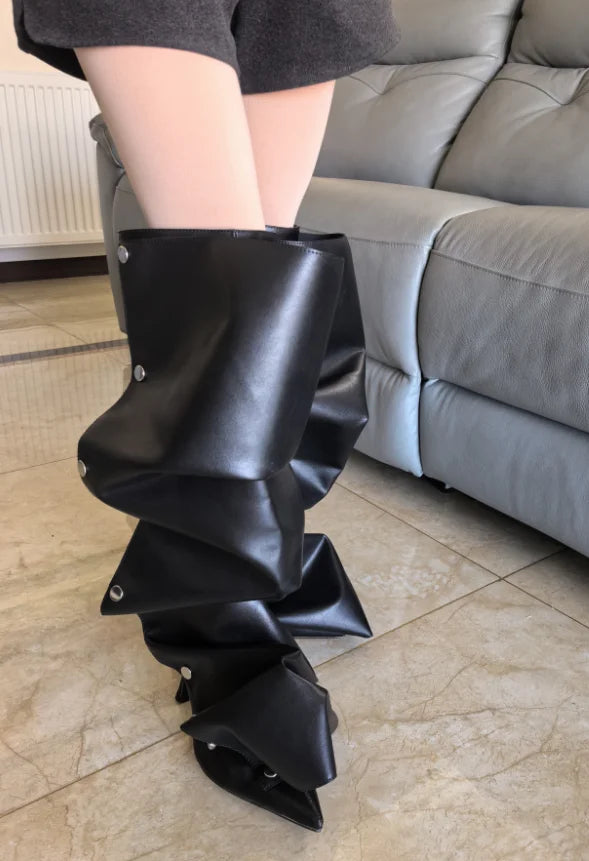 High Heel Long Boots for Women Botte Winter Boots Shoes Botas Mujer Thin Heeled Pointed Denim Metal Button Shoe Zapatos De Mujer
