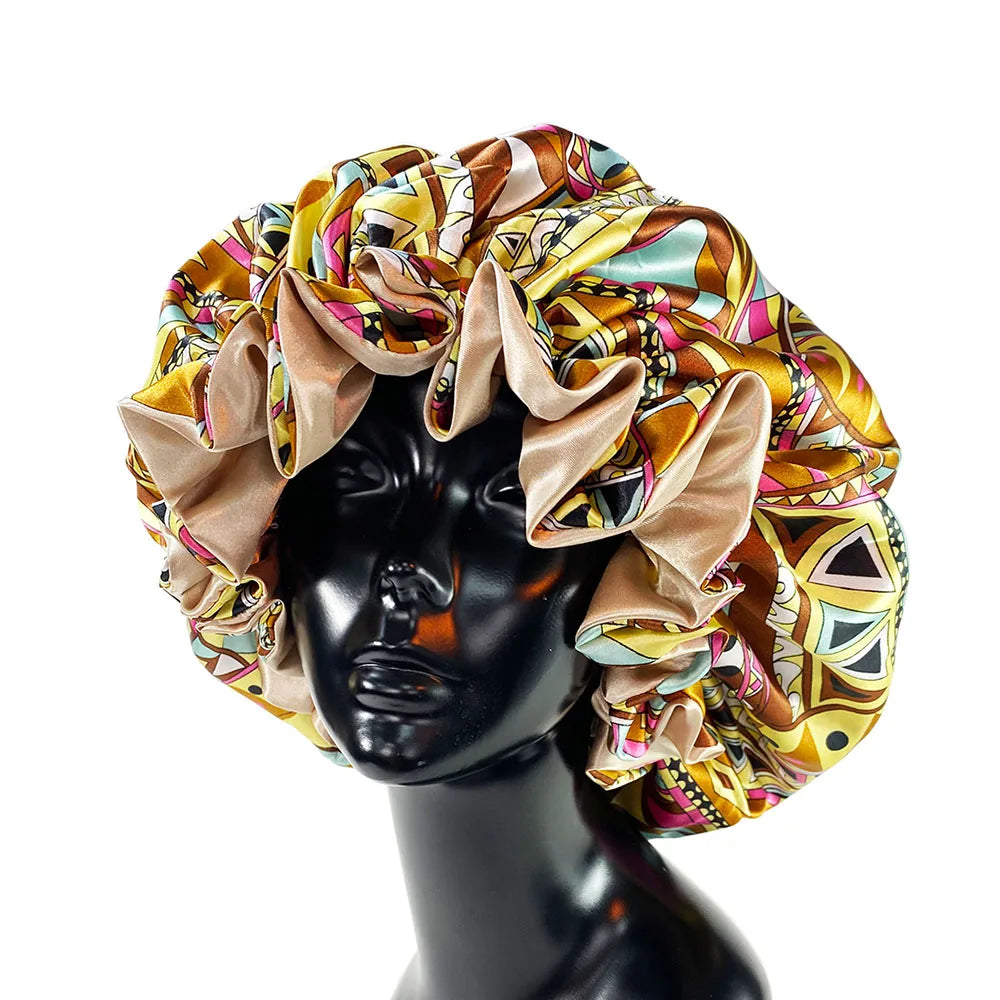 Women Satin Bonnet Cap Double Layer Silk