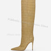 Zebra Print Knee High Boots Genuine Leather Mixed Color Slip-On Elegant Concise Fashion Women Shoes New Pointed Toe Thin Heels