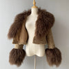 Jxwatcher Wool Coat for Women Real Mongolian Fur Collar Cuffs Winter Fashion Solid Color Tweed Cropped Jacket Fall New Arrival