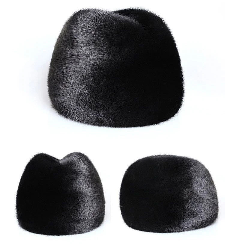 Winter Thickened Genuine Mink Fur Bomber Hat For Man Black/Brown Tag Elderly Ear Warm Chapeau Motorcycle Russian Style Mink Caps
