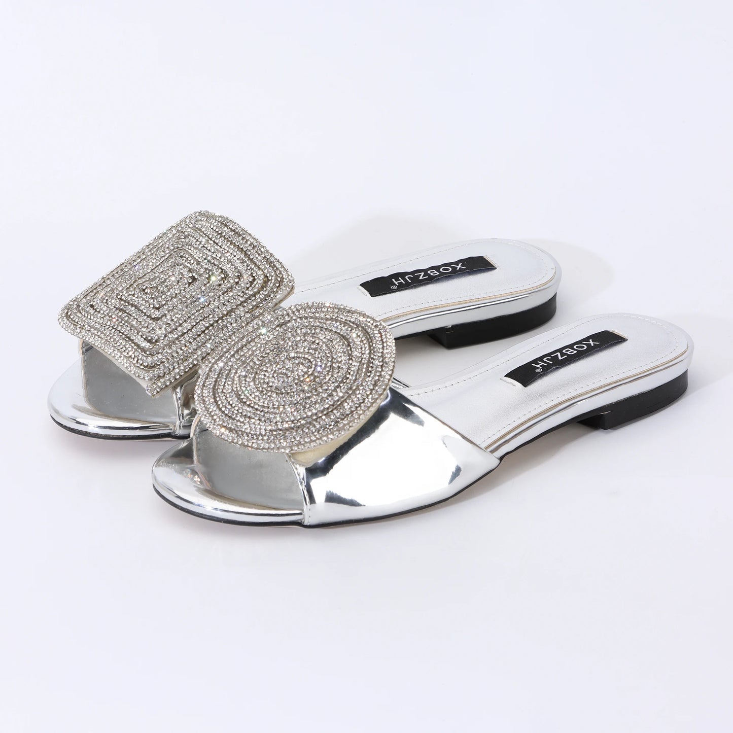 Fashion Design Women Flat Sandals 2023 Summer High Quality Women Gold Rhinestone Modern Slippers For Wedding Dress Party Shoes