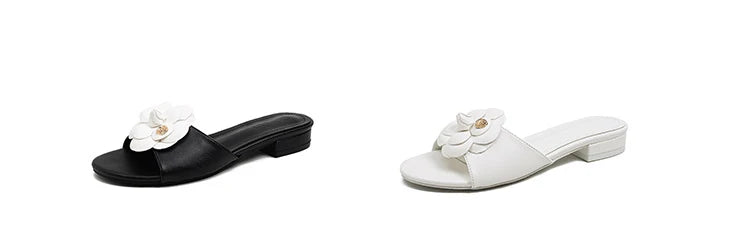High End Luxury Flower Slippers Women Camellia Shoes Open Toe Slides Femme Outside&Home Pantuflas Sandals Ladies Flip Flops