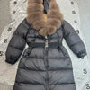 Long Winter Coat. Real Big Fox Fur Collar Belt Loose Puffer