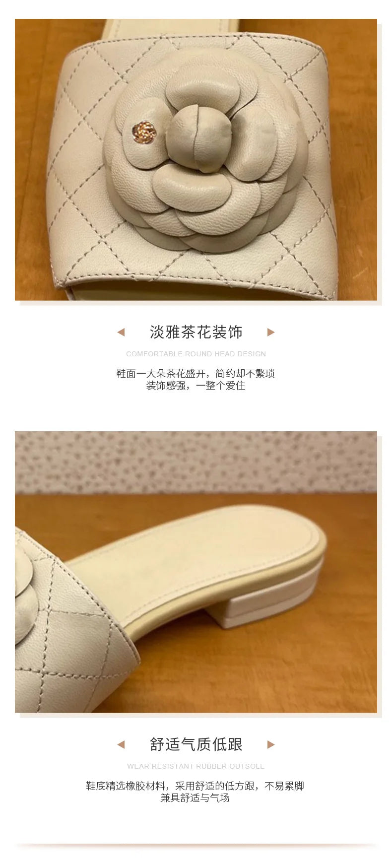 High End Luxury Flower Slippers Women Camellia Shoes Open Toe Slides Femme Outside&Home Pantuflas Sandals Ladies Flip Flops