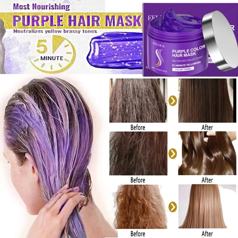 Purple Keratin Hair Mask Fast Repair for Dry Frizz Damaged Hair