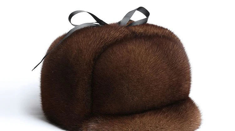 Winter Thickened Genuine Mink Fur Bomber Hat For Man Black/Brown Tag Elderly Ear Warm Chapeau Motorcycle Russian Style Mink Caps