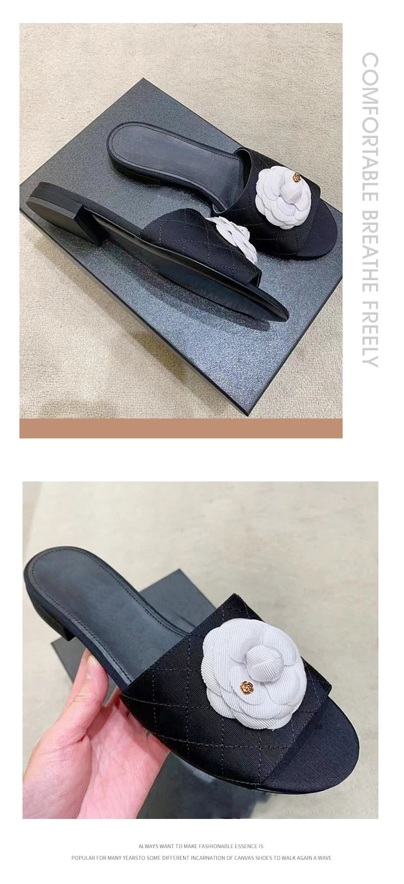 High End Luxury Flower Slippers Women Camellia Shoes Open Toe Slides Femme Outside&Home Pantuflas Sandals Ladies Flip Flops