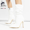 High-quality Pointed Toe Ladies Boots 11CM Stiletto Fashion Women Party Shoes Mid-Calf Boots Side Zipper Pleated High heels 42
