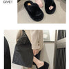 Woman Furry Ladies Faux Fur Luxury Fluffy Plush Slipper House Fuzzy Girl Platform Indoor Flat Casual sandals Round Toe Winter