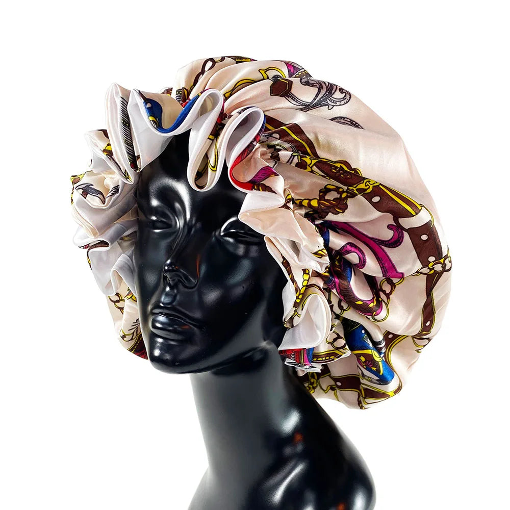 Women Satin Bonnet Cap Double Layer Silk