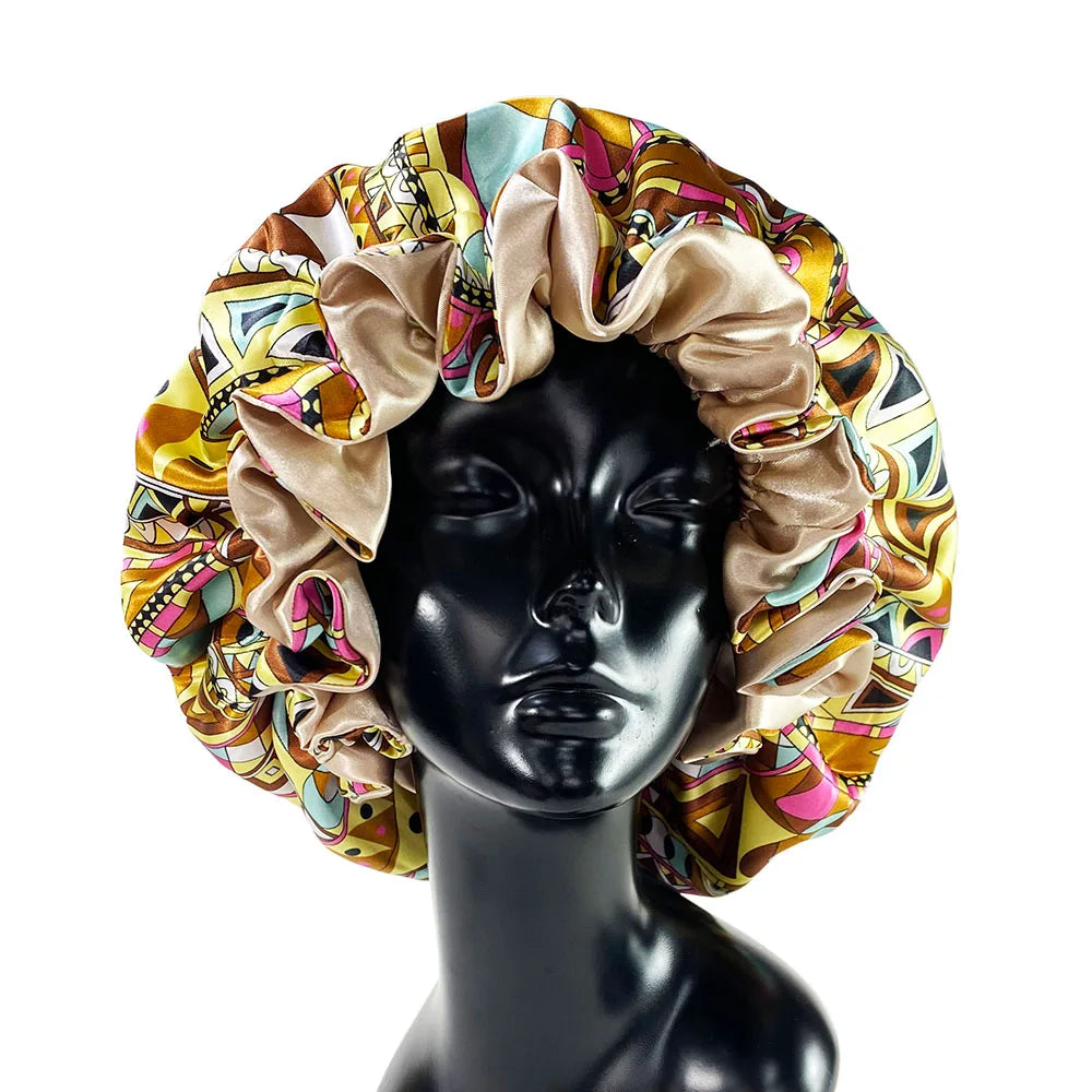 Women Satin Bonnet Cap Double Layer Silk