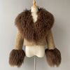 Jxwatcher Wool Coat for Women Real Mongolian Fur Collar Cuffs Winter Fashion Solid Color Tweed Cropped Jacket Fall New Arrival