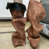 High Heel Long Boots for Women Botte Winter Boots Shoes Botas Mujer Thin Heeled Pointed Denim Metal Button Shoe Zapatos De Mujer