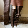 High Heel Long Boots for Women Botte Winter Boots Shoes Botas Mujer Thin Heeled Pointed Denim Metal Button Shoe Zapatos De Mujer