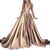 Gold Evening Dress Satin Sleeveless Off The Shoulder Split Bridal Ball Gowns