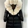 Long Winter Coat. Real Big Fox Fur Collar Belt Loose Puffer