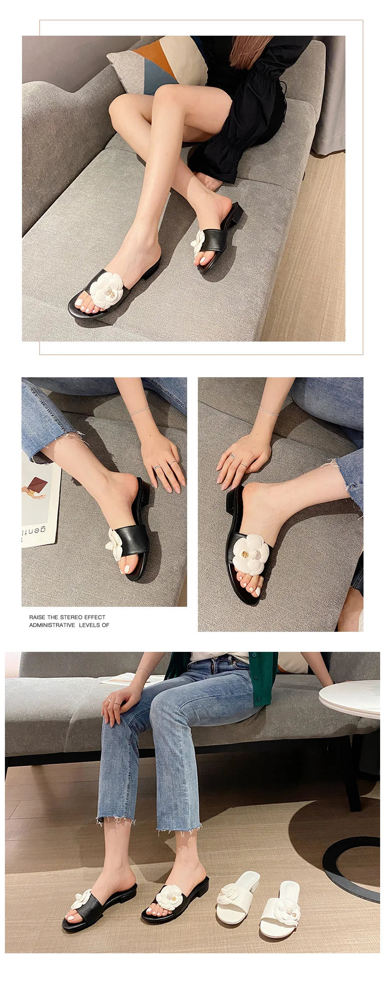 High End Luxury Flower Slippers Women Camellia Shoes Open Toe Slides Femme Outside&Home Pantuflas Sandals Ladies Flip Flops