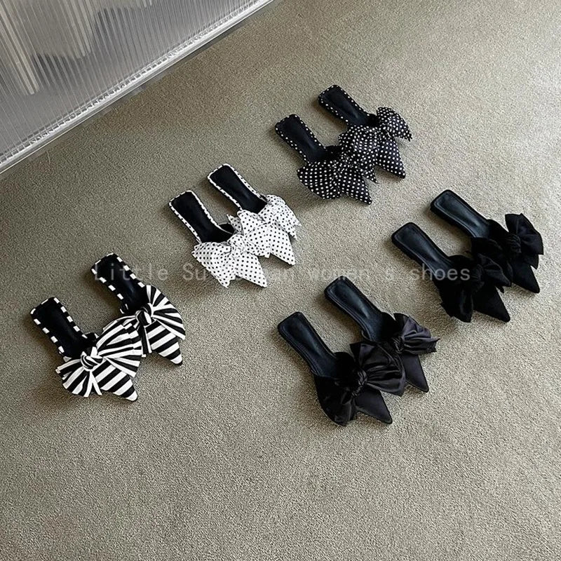 2024 Fashion Women Slippers Women Pointed Toe Bowtie Slippers Woman Slip-on Summer Ladies Shoes Sandals