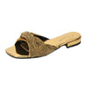 Fashion Design Women Flat Sandals 2023 Summer High Quality Women Gold Rhinestone Modern Slippers For Wedding Dress Party Shoes