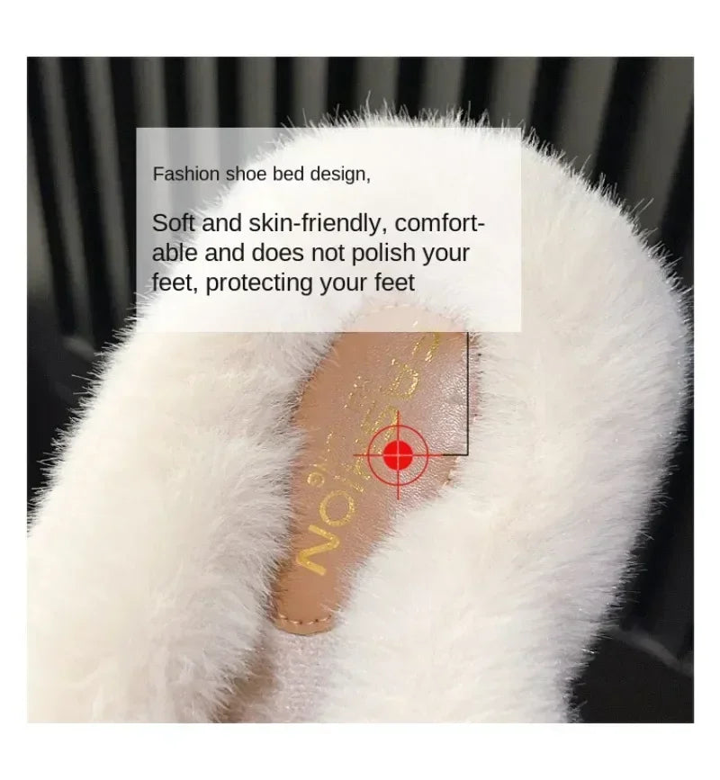 Woman Furry Ladies Faux Fur Luxury Fluffy Plush Slipper House Fuzzy Girl Platform Indoor Flat Casual sandals Round Toe Winter