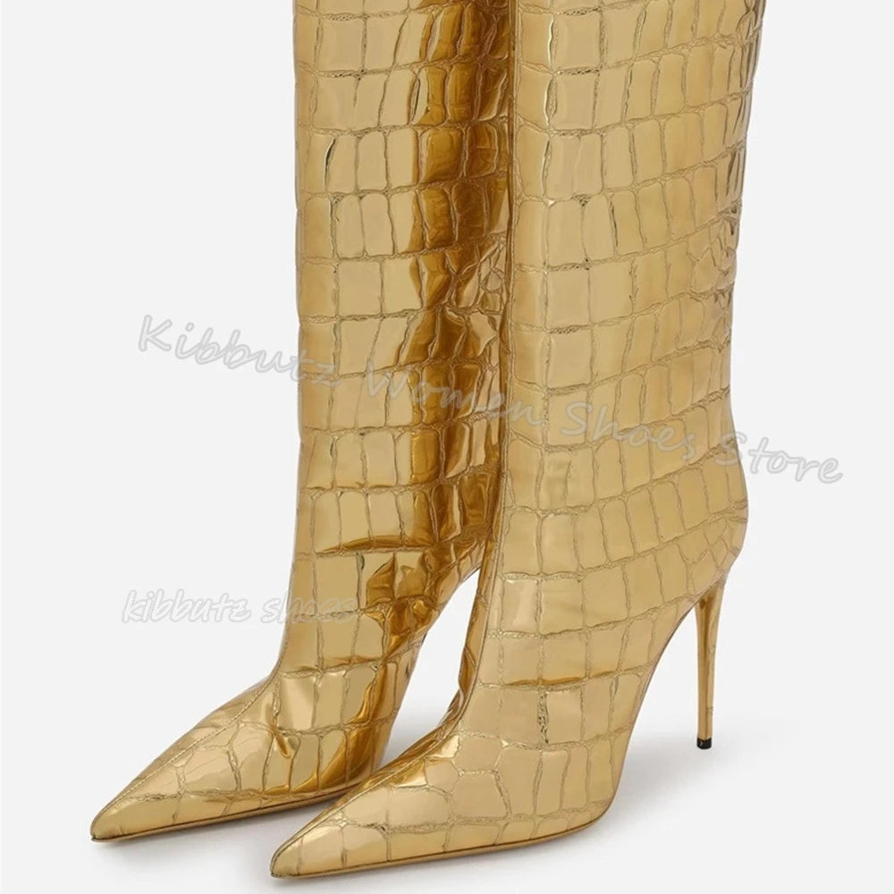 Zebra Print Knee High Boots Genuine Leather Mixed Color Slip-On Elegant Concise Fashion Women Shoes New Pointed Toe Thin Heels