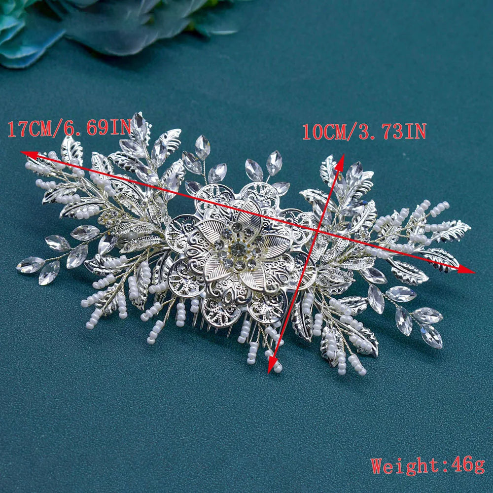DZ099 Vintage Bridal Hair Accessories Shiny Rhinestones Handmade Women Tiara Leaves Wedding Hair Comb Flower Bridal Hairpins