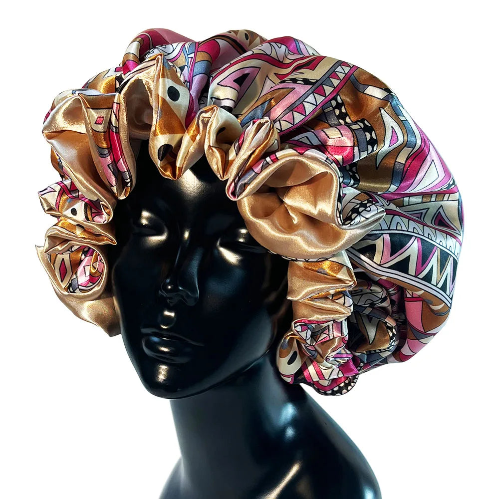 Women Satin Bonnet Cap Double Layer Silk