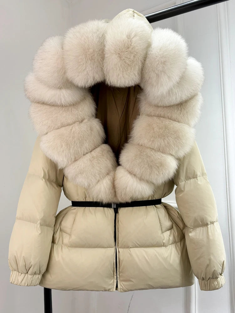Real Fox Fur Puffer Hooded Coat. Thick Warm Waterptoof