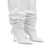 European and American Autumn and Winter High-heeled Knee Length Pleated Boots, Fashionable Pointed Sleeve, Plus Size for Women