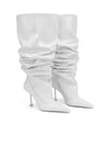 European and American Autumn and Winter High-heeled Knee Length Pleated Boots, Fashionable Pointed Sleeve, Plus Size for Women