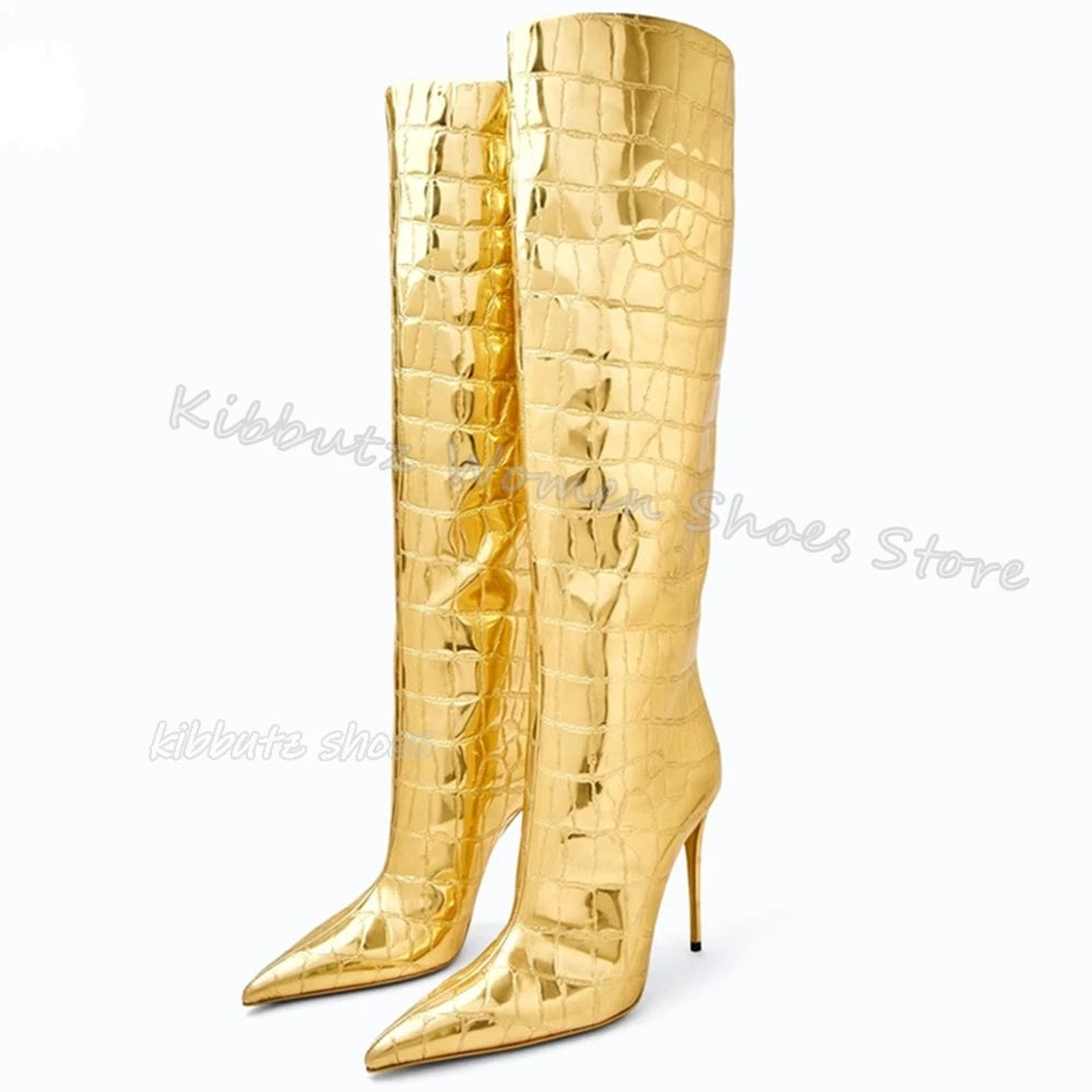 Zebra Print Knee High Boots Genuine Leather Mixed Color Slip-On Elegant Concise Fashion Women Shoes New Pointed Toe Thin Heels
