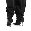 European and American Autumn and Winter High-heeled Knee Length Pleated Boots, Fashionable Pointed Sleeve, Plus Size for Women