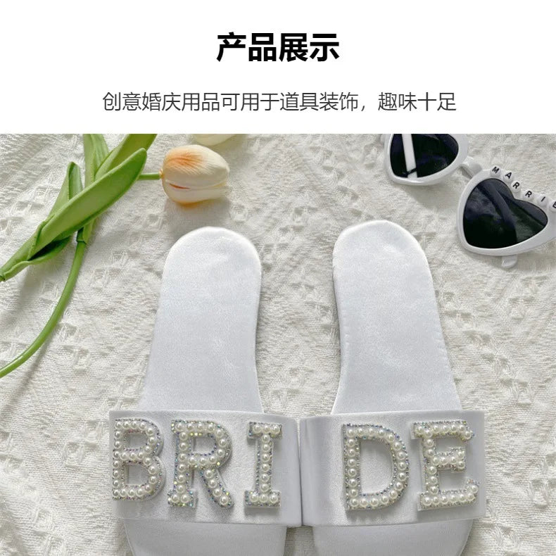 Summer Bride Satin Pearl Slippers Wedding  Comfortable Anti Slip Bride Slippers Bride Wedding Party Accessory Ladies Shoes