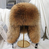 100% Real Silver Fox Fur Bomber Hat Raccoon Fur Real Leather