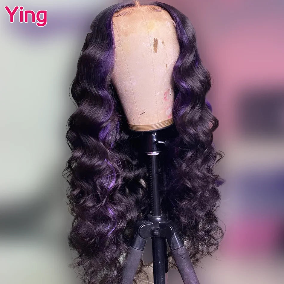 Ying Highlight Purple Colored 13X6 Body Wave Human Hair Lace Frontal Wigs 180% Brazilian Remy 13x4 Transparent Lace Front Wig