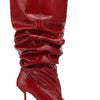 European and American Autumn and Winter High-heeled Knee Length Pleated Boots, Fashionable Pointed Sleeve, Plus Size for Women